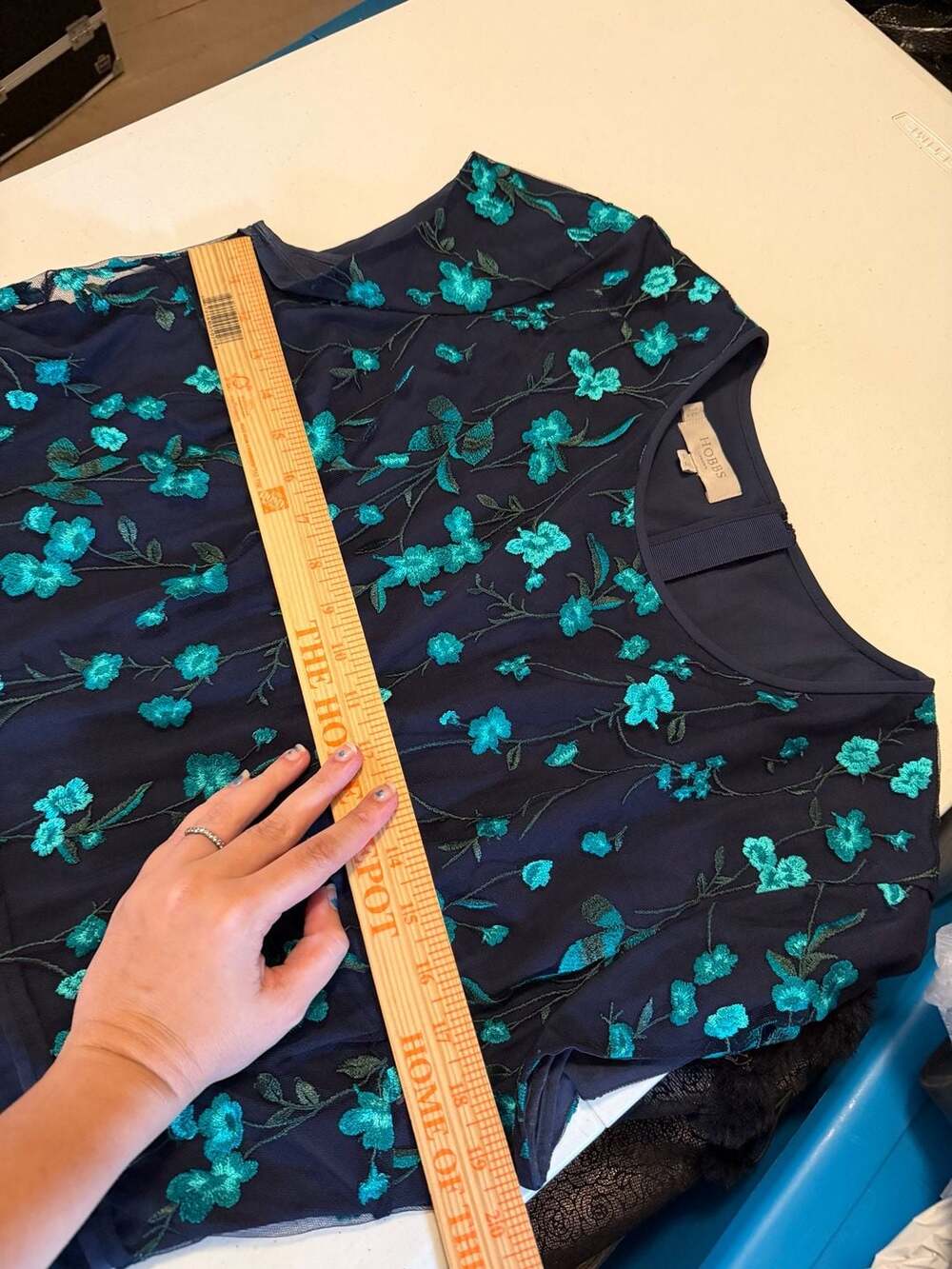 Hobbs London Tia Embroidered Floral Midi Dress Navy Blue US 14 - Picture 10 of 10